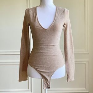 Deep V Nude Sparkly Bodysuit H&M S